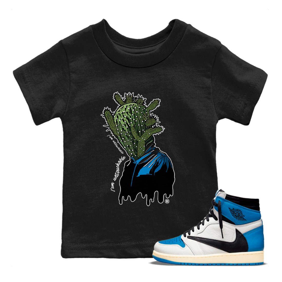 Air Jordan 1 Travis Scott Fragment Sneaker Match Tees I'm Untouchable Sneaker Tees Air Jordan 1 High OG x Travis Scott x Fragment Sneaker Release Tees Kids Shirts Black 1