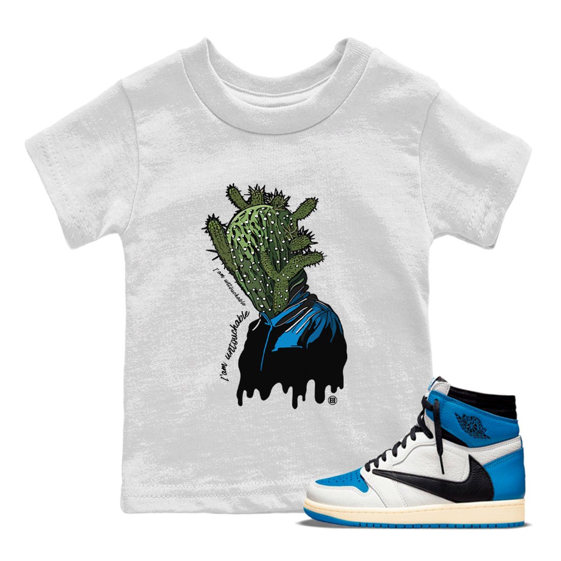 Air Jordan 1 Travis Scott Fragment Sneaker Match Tees I'm Untouchable Sneaker Tees Air Jordan 1 High OG x Travis Scott x Fragment Sneaker Release Tees Kids Shirts White 1