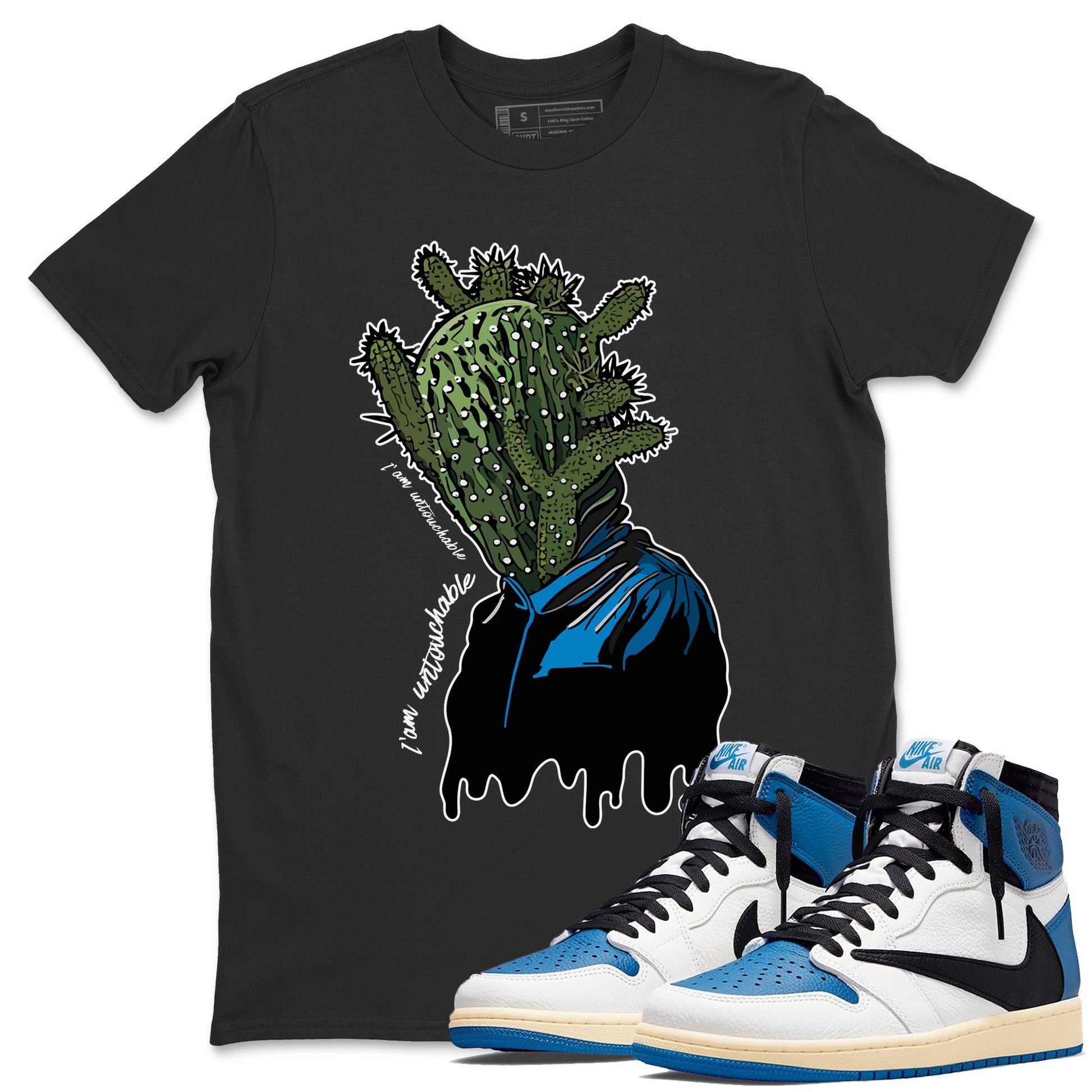 Air Jordan 1 Travis Scott Fragment Sneaker Match Tees I'm Untouchable Sneaker Tees Air Jordan 1 High OG x Travis Scott x Fragment Sneaker Release Tees Unisex Shirts Black 1