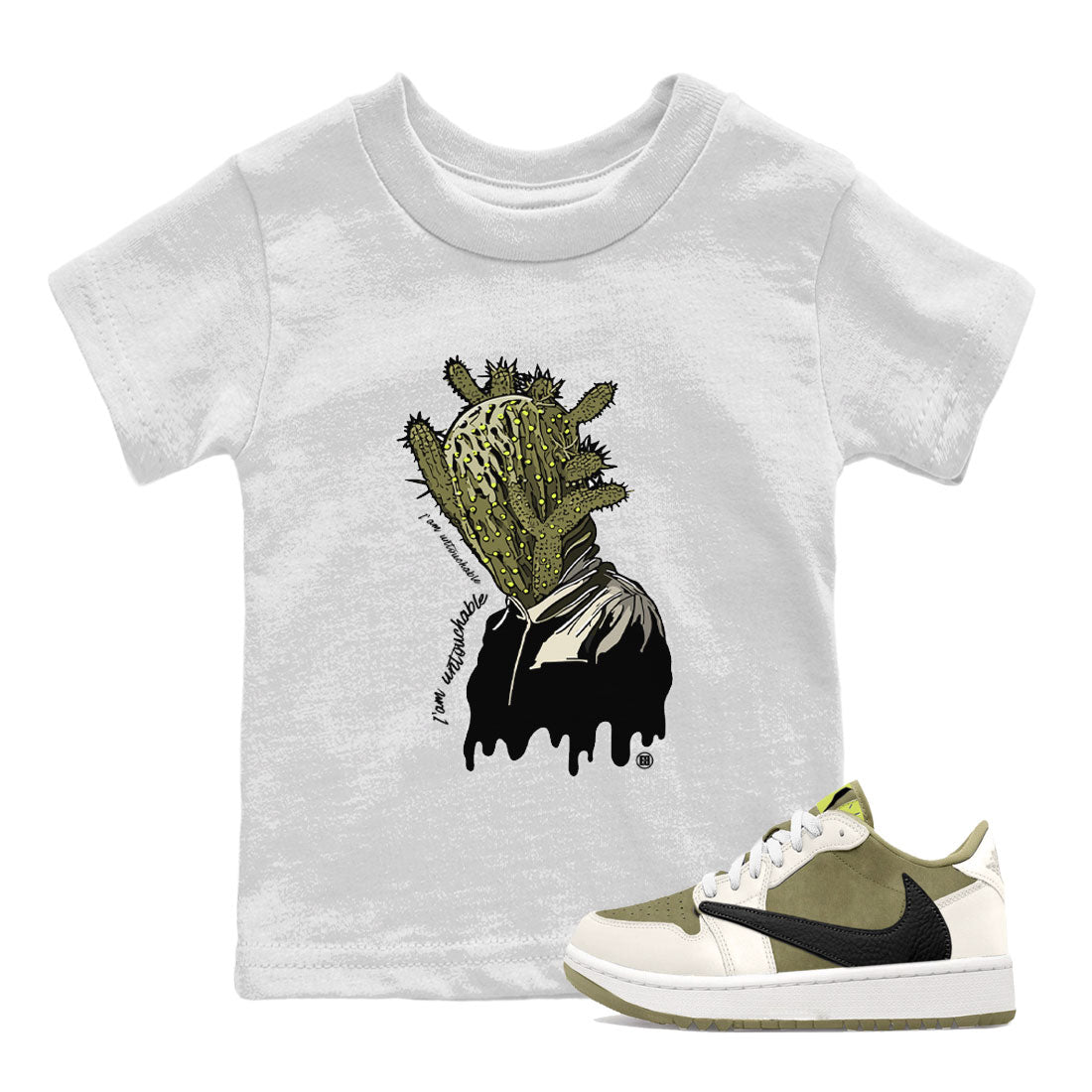 Air Jordan 1 X Travis Scott Golf Olive shirt to match jordans I'm Untouchable sneaker tees Air Jordan 1 Travis Scott Golf SNRT Sneaker Release Tees Baby Toddler White 1 T-Shirt