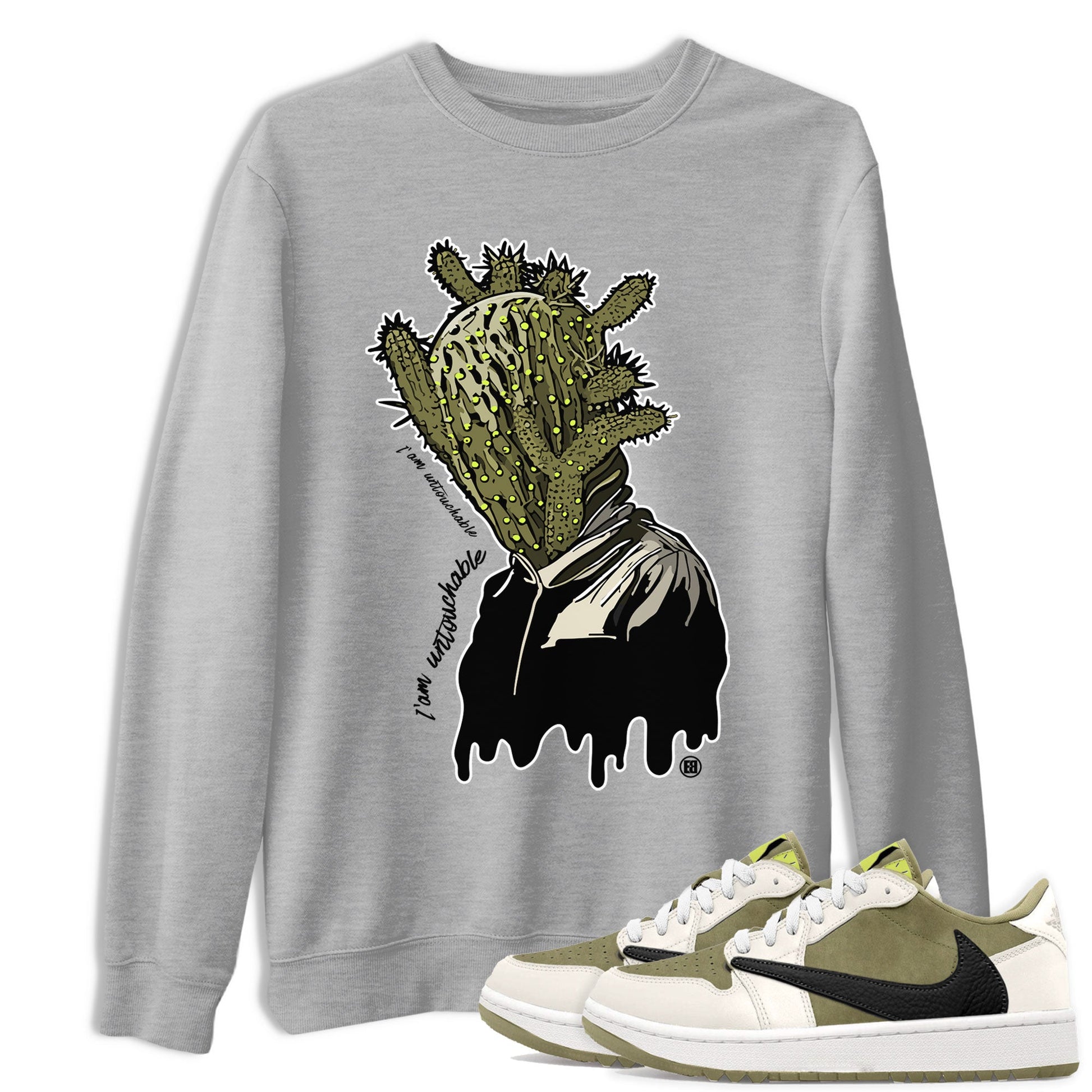 Air Jordan 1 X Travis Scott Golf Olive shirt to match jordans I'm Untouchable sneaker tees Air Jordan 1 Travis Scott Golf SNRT Sneaker Release Tees Unisex Heather Grey 1 T-Shirt