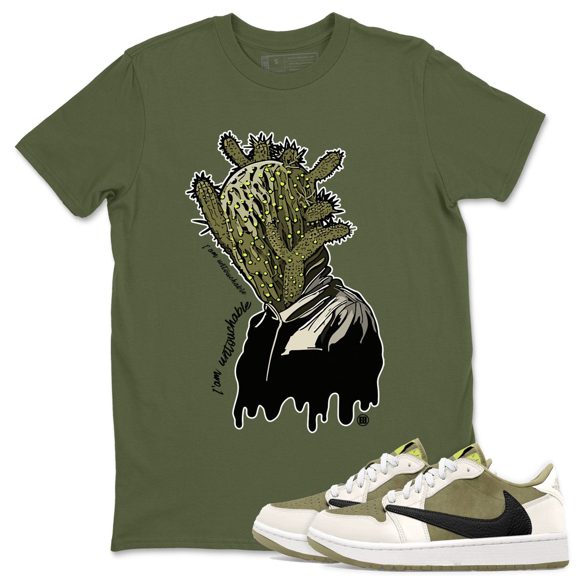 Air Jordan 1 X Travis Scott Golf Olive shirt to match jordans I'm Untouchable sneaker tees Air Jordan 1 Travis Scott Golf SNRT Sneaker Release Tees Unisex Military Green 1 T-Shirt