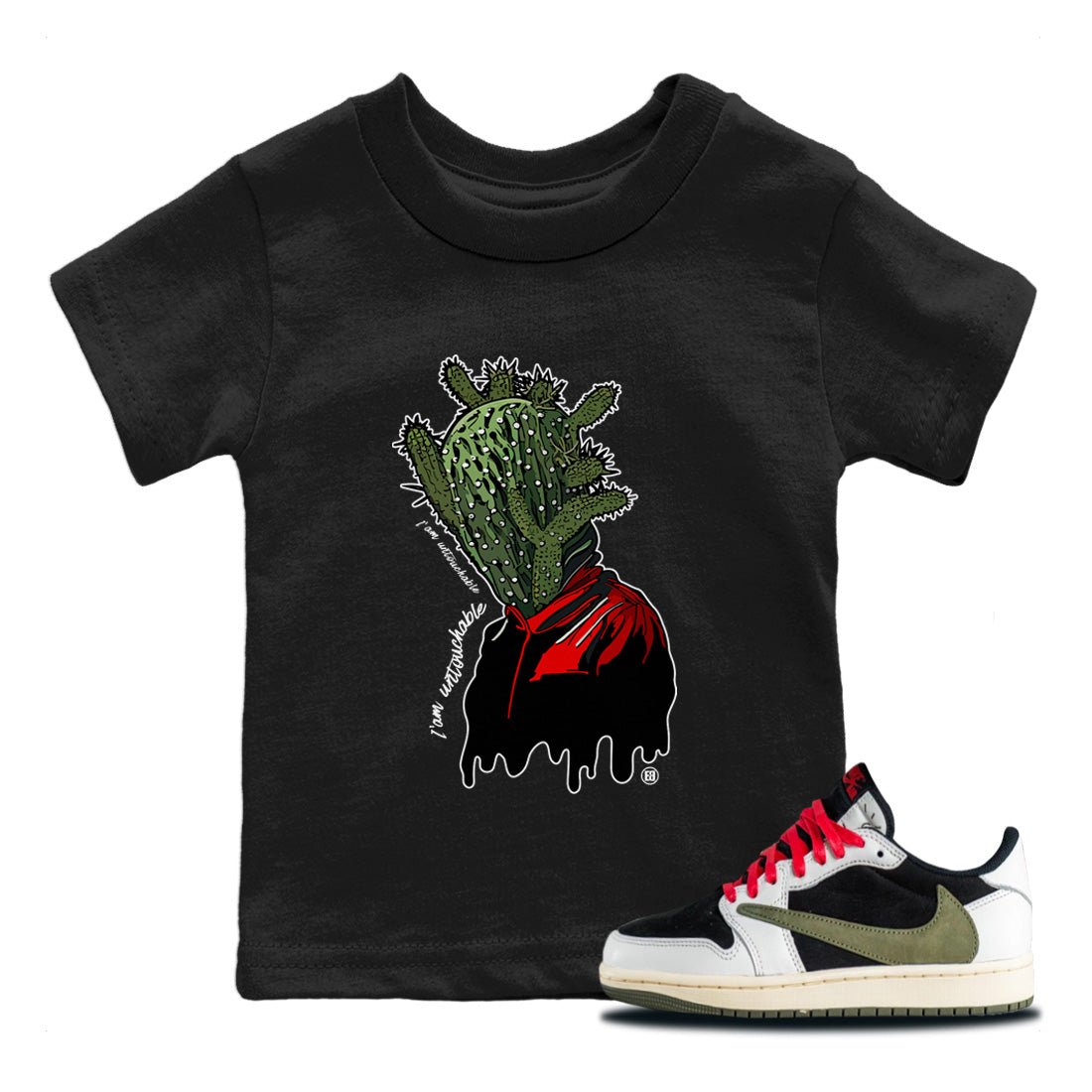 Air Jordan 1 Travis Scott Olive Sneaker Match Tees I'm Untouchable Sneaker Tees Air Jordan 1 x Travis Scott x Olive Sneaker Release Tees Kids Shirts Black 1