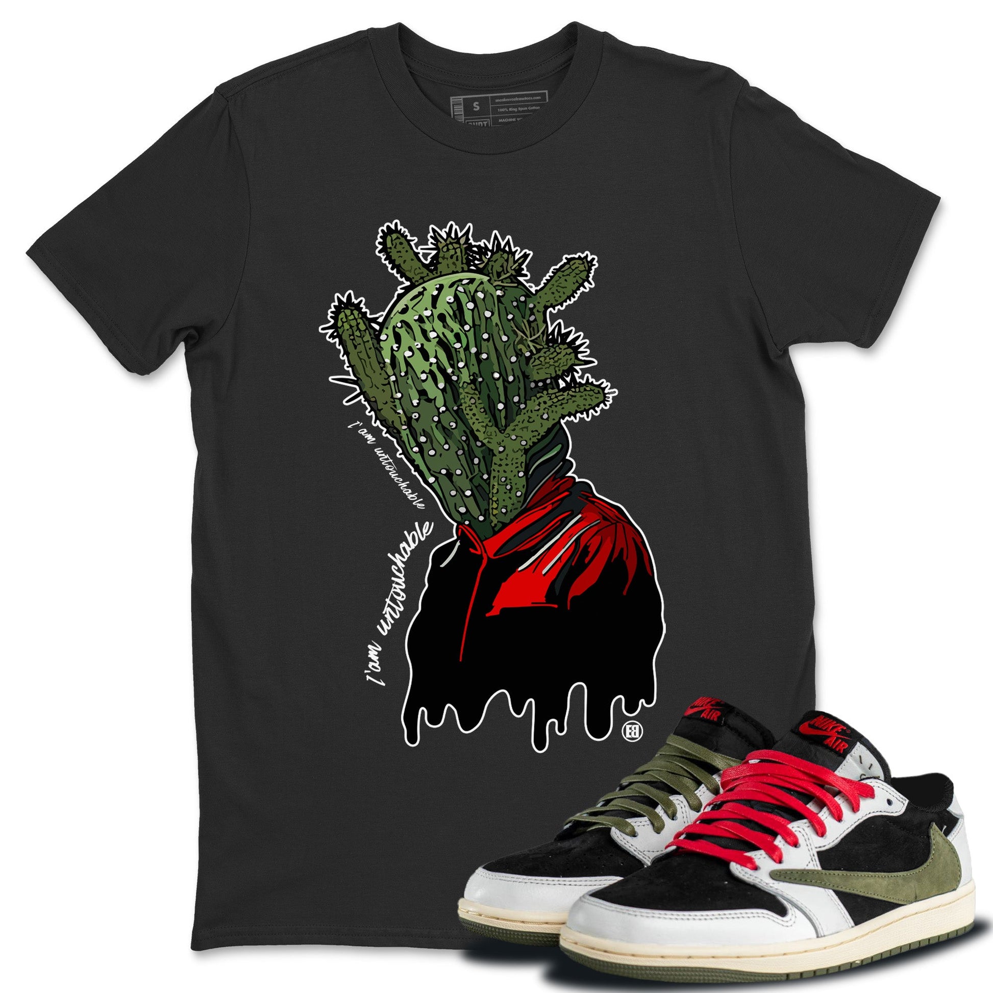 Air Jordan 1 Travis Scott Olive Sneaker Match Tees I'm Untouchable Sneaker Tees Air Jordan 1 x Travis Scott x Olive Sneaker Release Tees Unisex Shirts Black 1