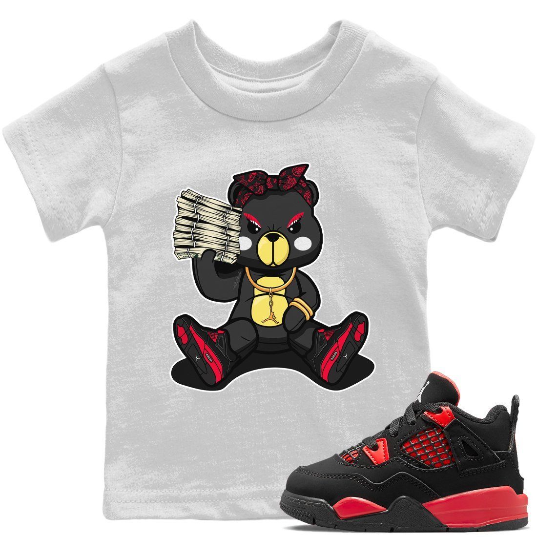Jordan 4 Red Thunder Sneaker Match Tees Bad Baby Bear Sneaker Tees Jordan 4 Red Thunder Sneaker Release Tees Kids Shirts