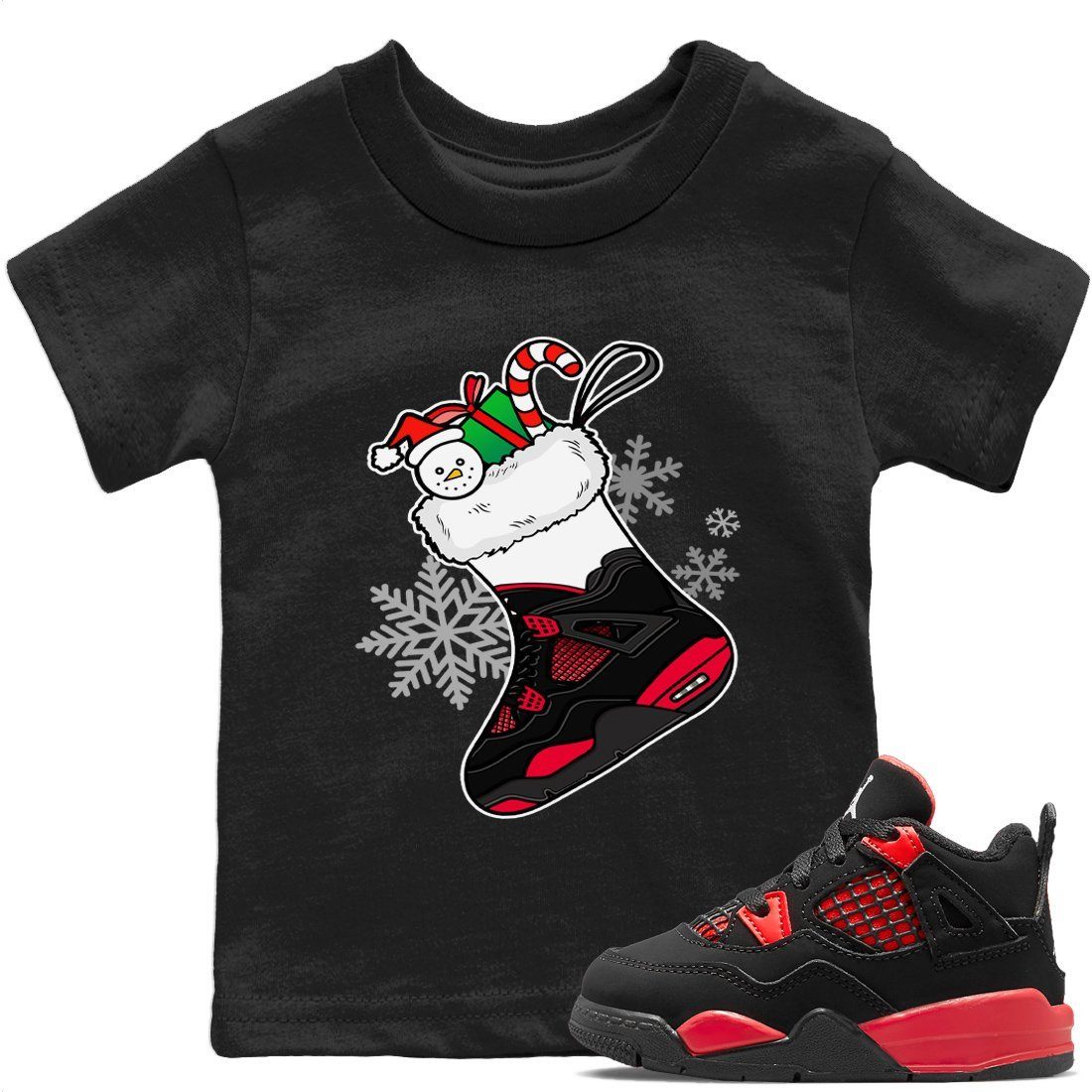 Jordan 4 Red Thunder Sneaker Match Tees Sneaker Stocking Sneaker Tees Jordan 4 Red Thunder Sneaker Release Tees Kids Shirts