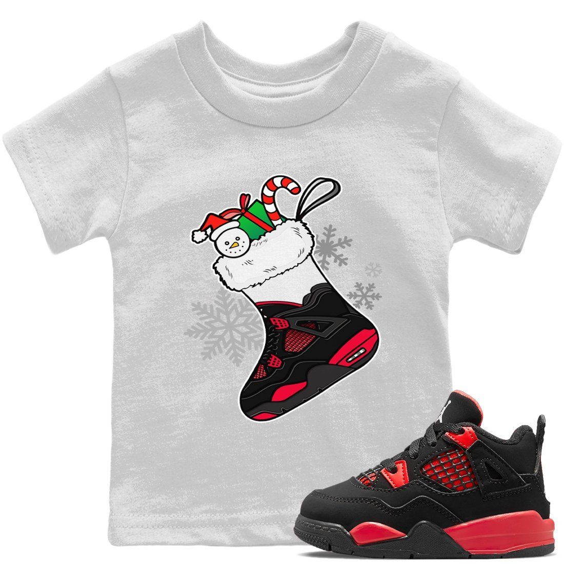 Jordan 4 Red Thunder Sneaker Match Tees Sneaker Stocking Sneaker Tees Jordan 4 Red Thunder Sneaker Release Tees Kids Shirts