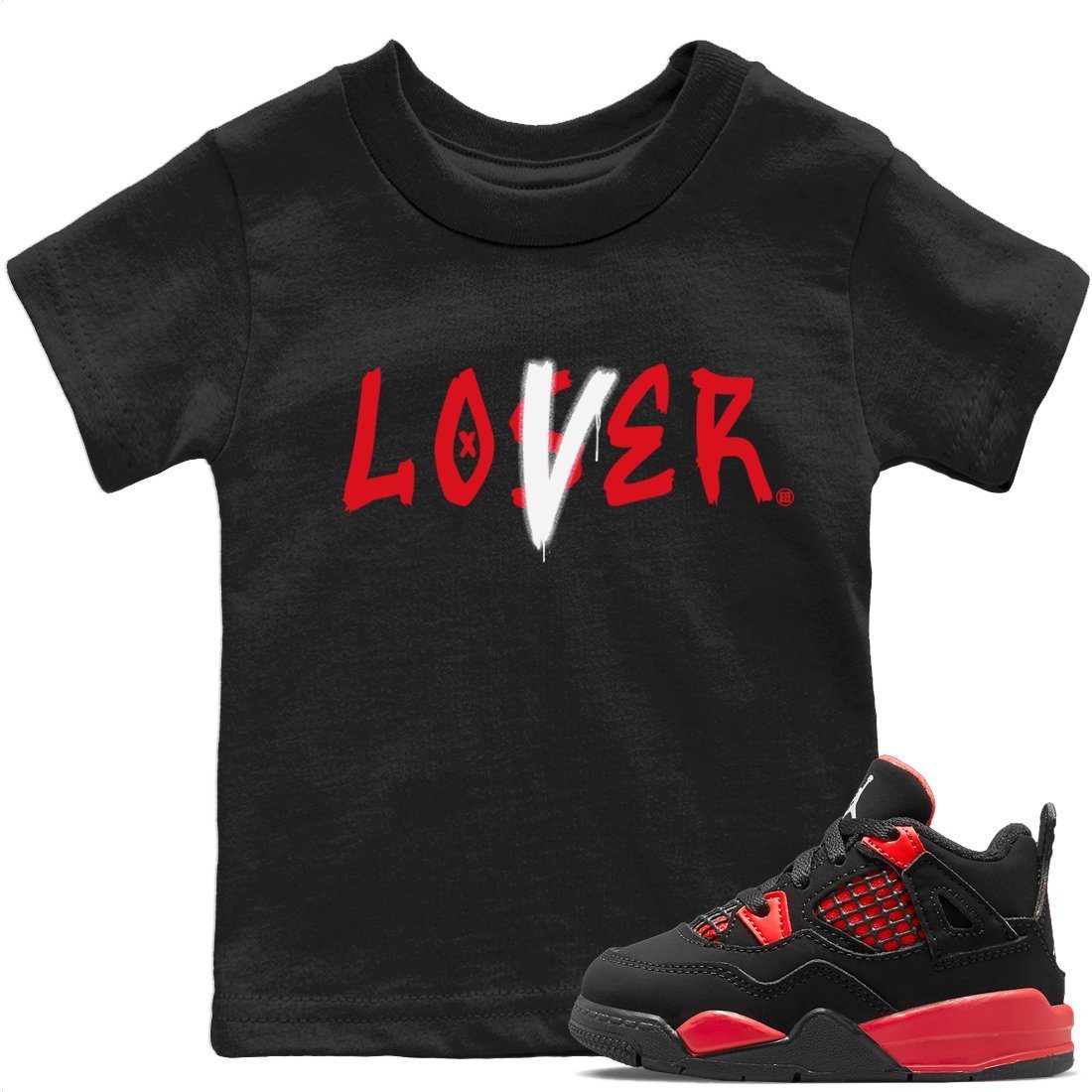 Jordan 4 Red Thunder Sneaker Match Tees Loser Lover Sneaker Tees Jordan 4 Red Thunder Sneaker Release Tees Kids Shirts