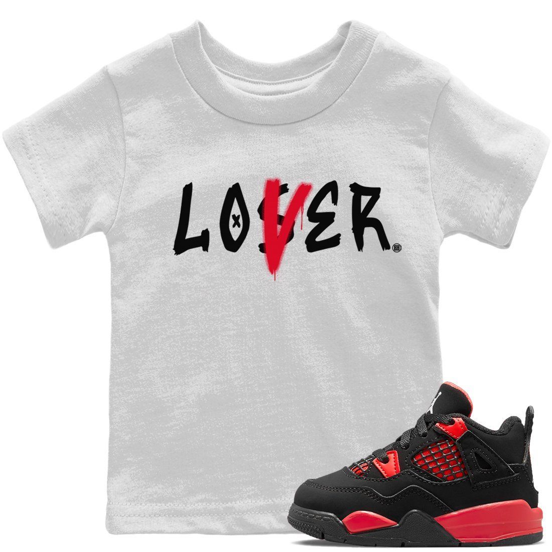 Jordan 4 Red Thunder Sneaker Match Tees Loser Lover Sneaker Tees Jordan 4 Red Thunder Sneaker Release Tees Kids Shirts