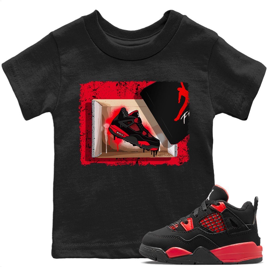 Jordan 4 Red Thunder Sneaker Match Tees New Kicks Sneaker Tees Jordan 4 Red Thunder Sneaker Release Tees Kids Shirts