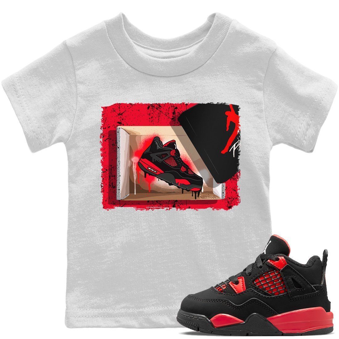 Jordan 4 Red Thunder Sneaker Match Tees New Kicks Sneaker Tees Jordan 4 Red Thunder Sneaker Release Tees Kids Shirts