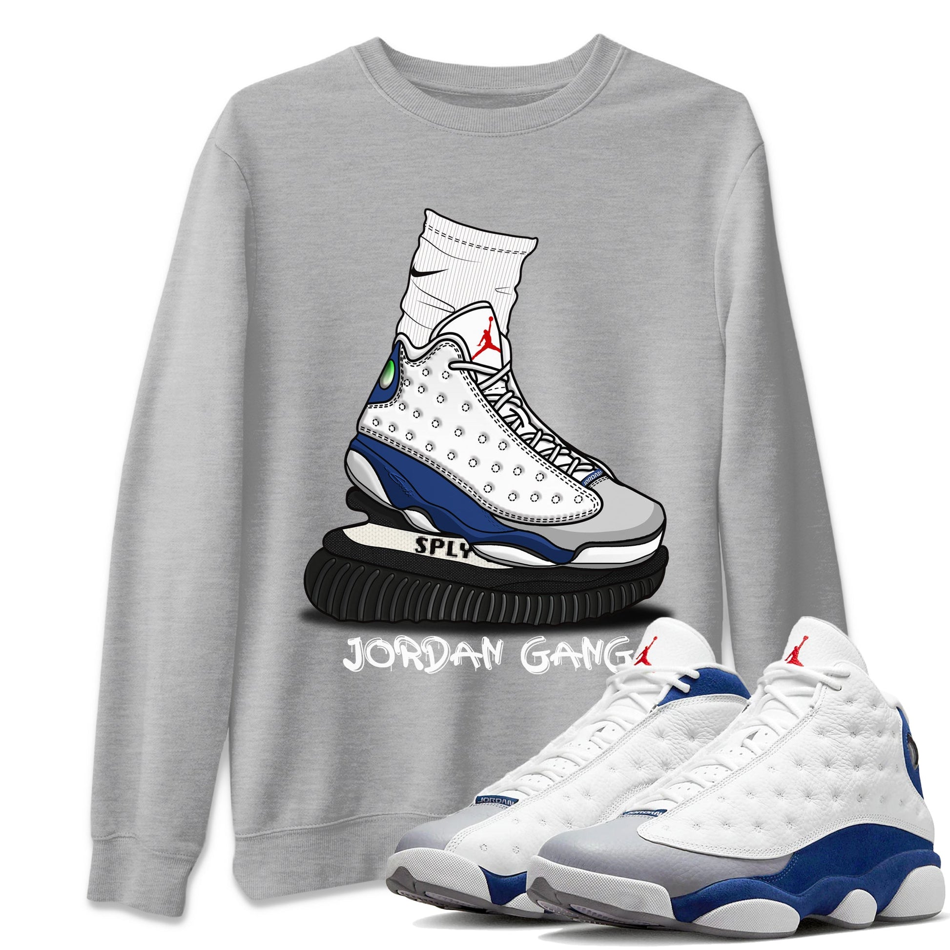 Jordan 13 French Blue Sneaker Match Tees Jordan Gang Sneaker Tees Jordan 13 French Blue Sneaker Release Tees Unisex Shirts