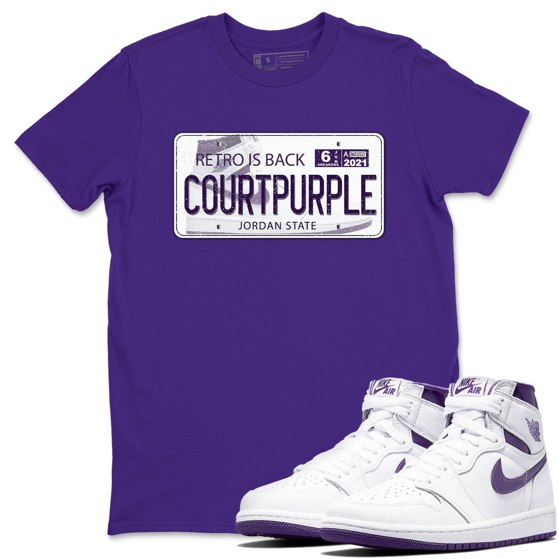 Jordan 1 WMNS Court Purple Sneaker Match Tees Jordan Plate Sneaker Tees Jordan 1 WMNS Court Purple Sneaker Release Tees Unisex Shirts