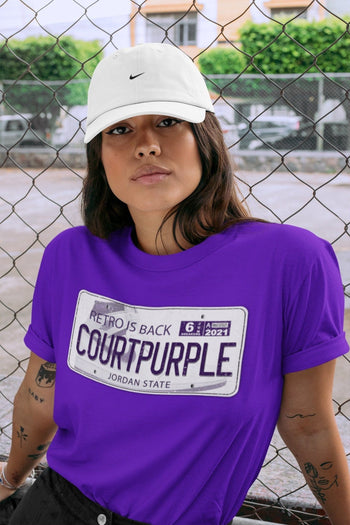 Jordan 1 WMNS Court Purple Sneaker Match Tees Jordan Plate Sneaker Tees Jordan 1 WMNS Court Purple Sneaker Release Tees Unisex Shirts