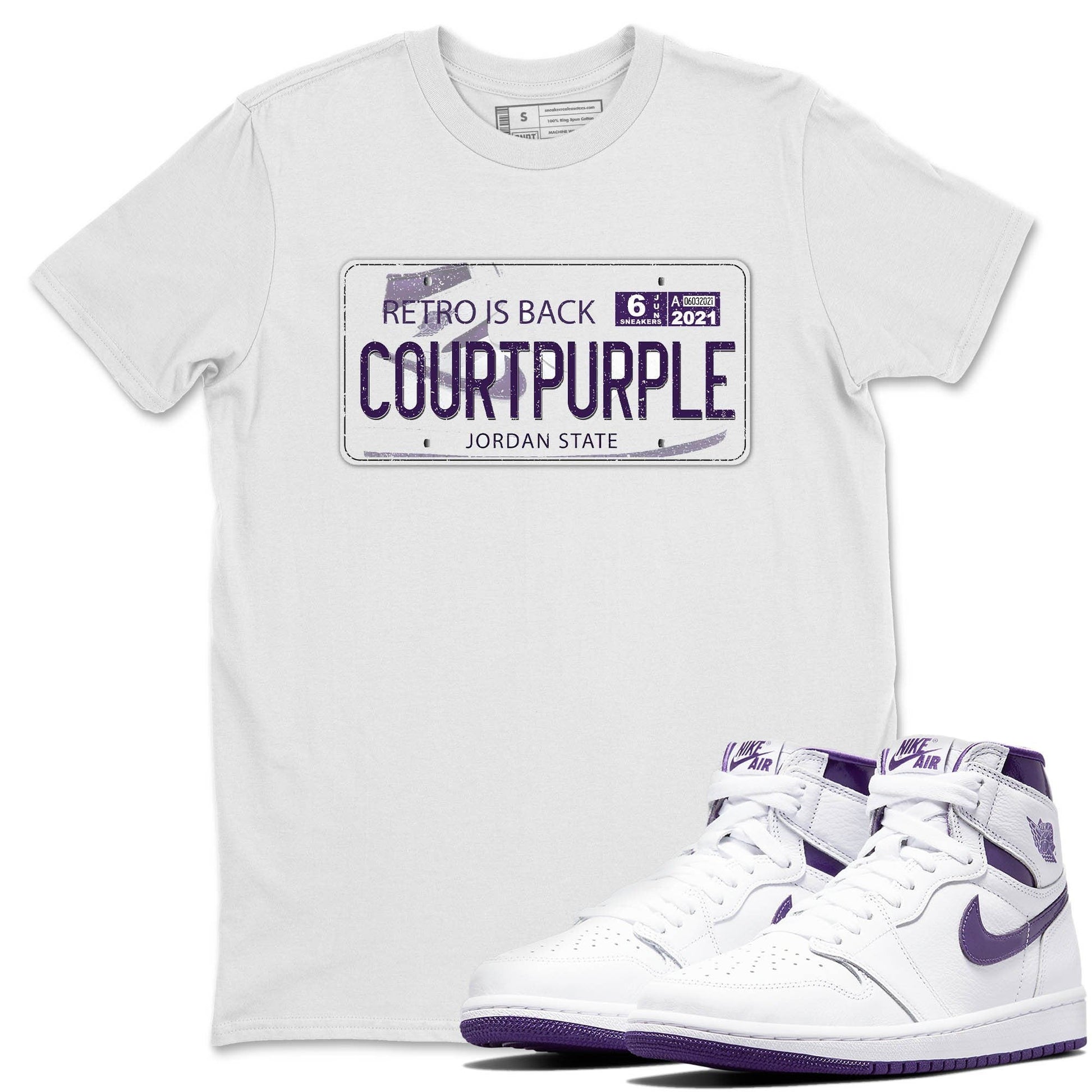 Jordan 1 WMNS Court Purple Sneaker Match Tees Jordan Plate Sneaker Tees Jordan 1 WMNS Court Purple Sneaker Release Tees Unisex Shirts