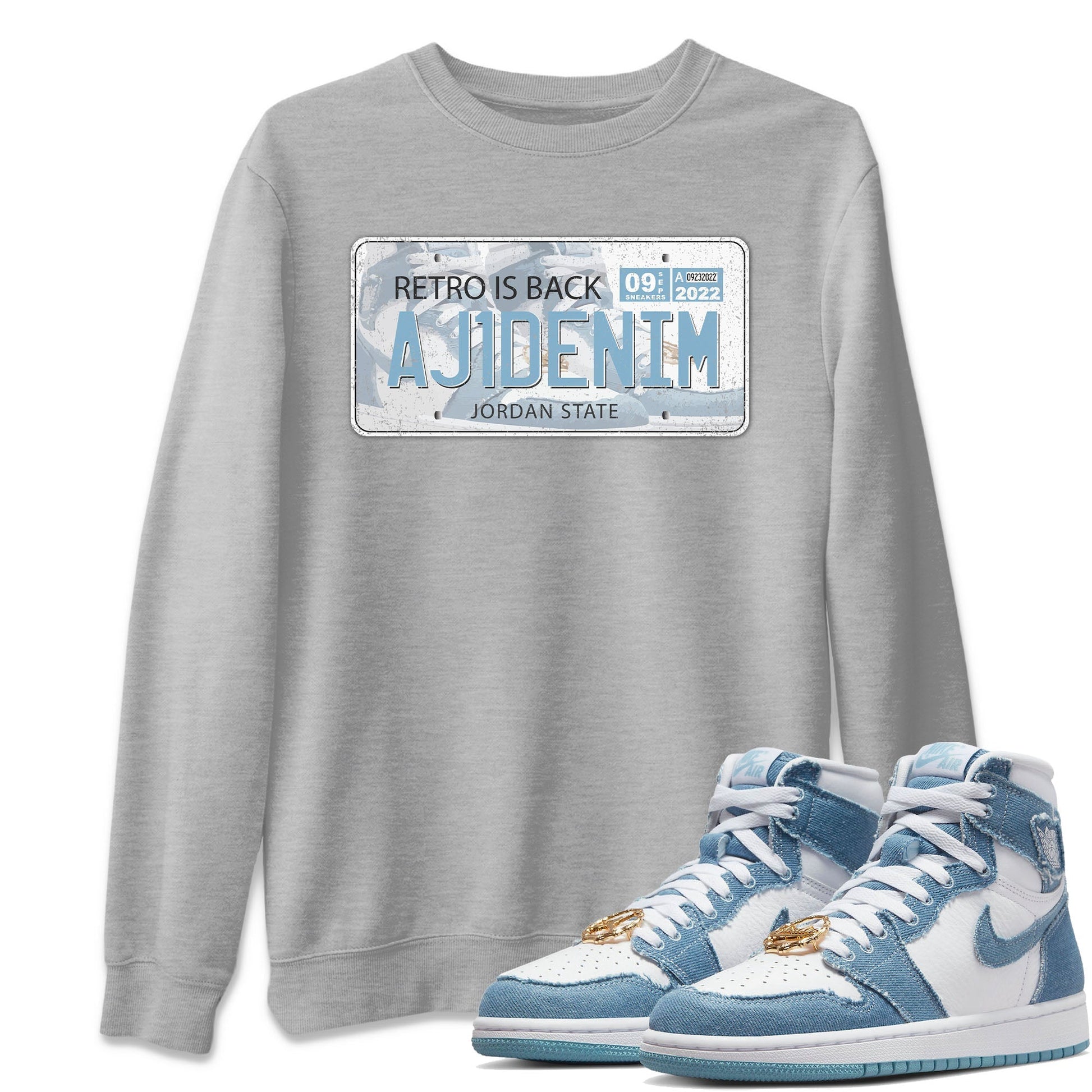 Jordan 1 Denim Sneaker Match Tees Jordan Plate Sneaker Tees Jordan 1 Denim Sneaker Release Tees Unisex Shirts