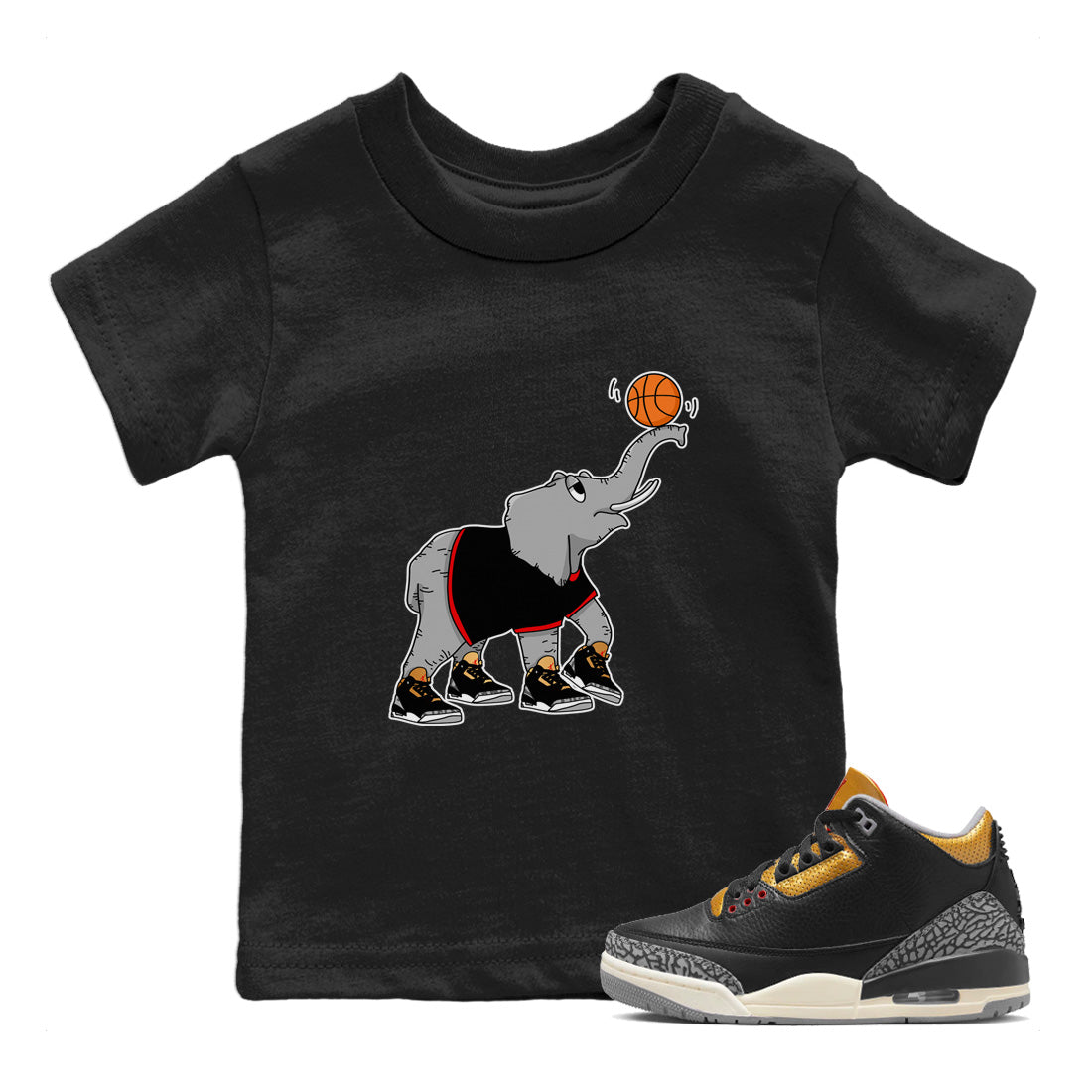 Jordan 3 Black Gold Sneaker Match Tees Juggling Elephant Sneaker Tees Jordan 3 Black Gold Sneaker Release Tees Kids Shirts