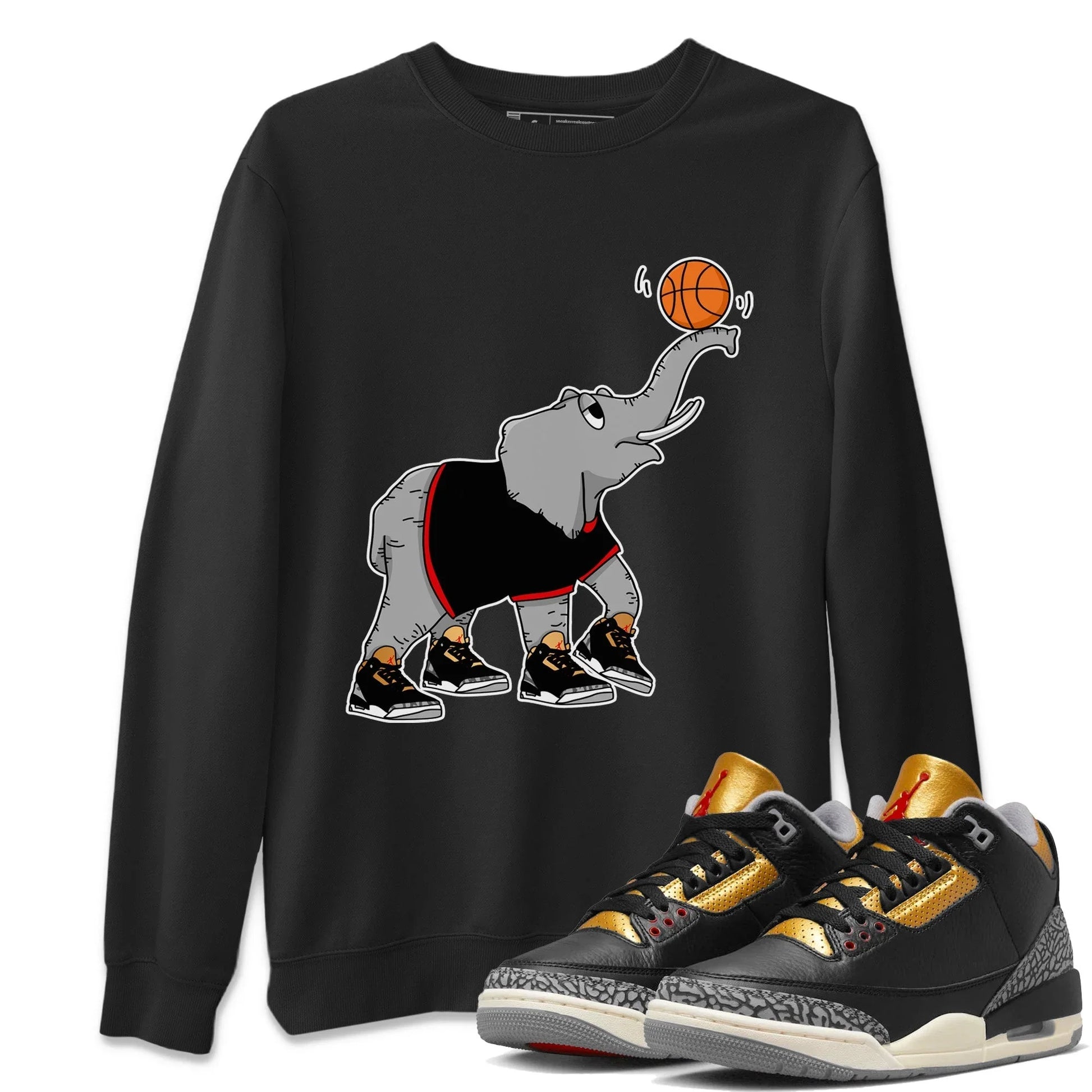 Jordan 3 Black Gold Sneaker Match Tees Juggling Elephant Sneaker Tees Jordan 3 Black Gold Sneaker Release Tees Unisex Shirts
