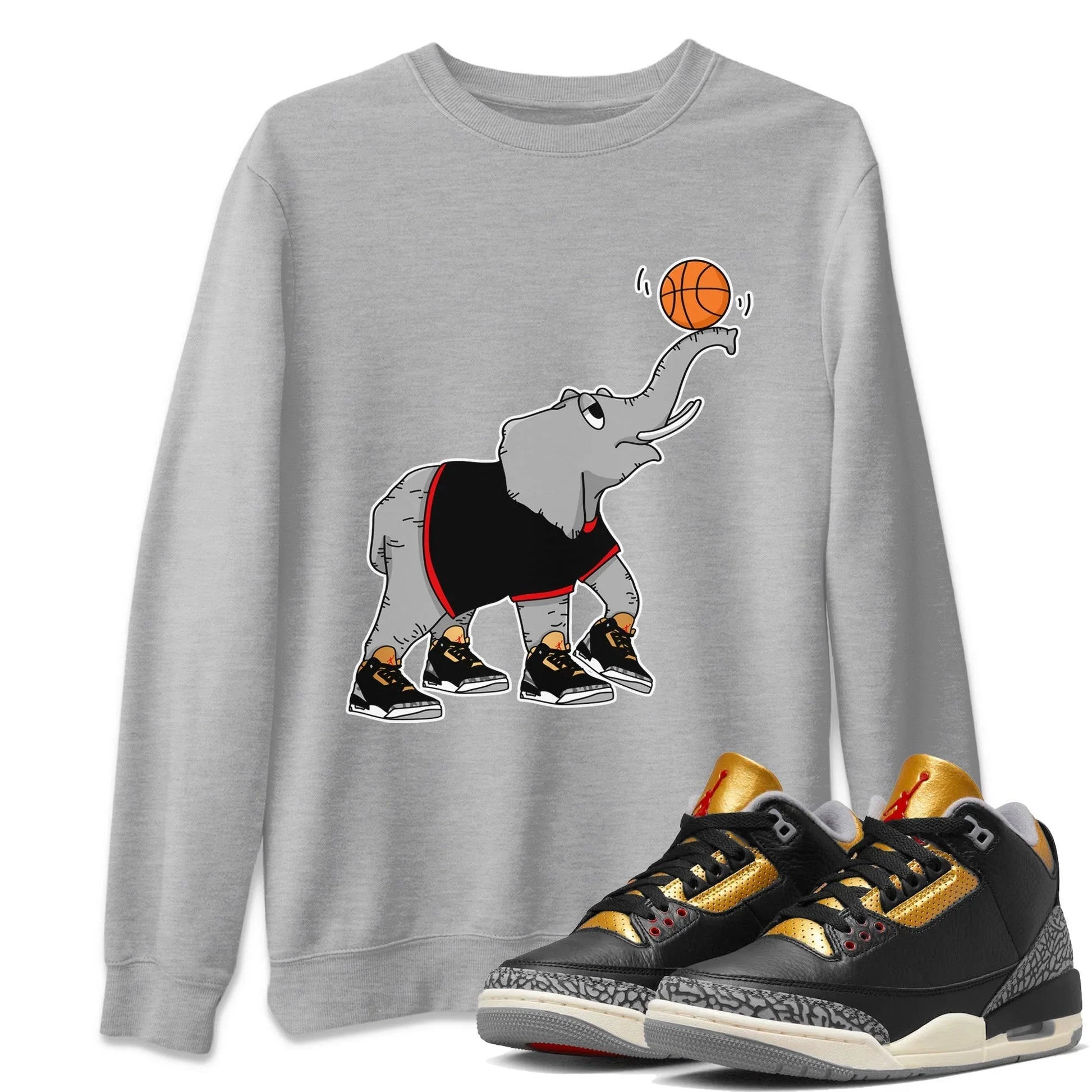 Jordan 3 Black Gold Sneaker Match Tees Juggling Elephant Sneaker Tees Jordan 3 Black Gold Sneaker Release Tees Unisex Shirts