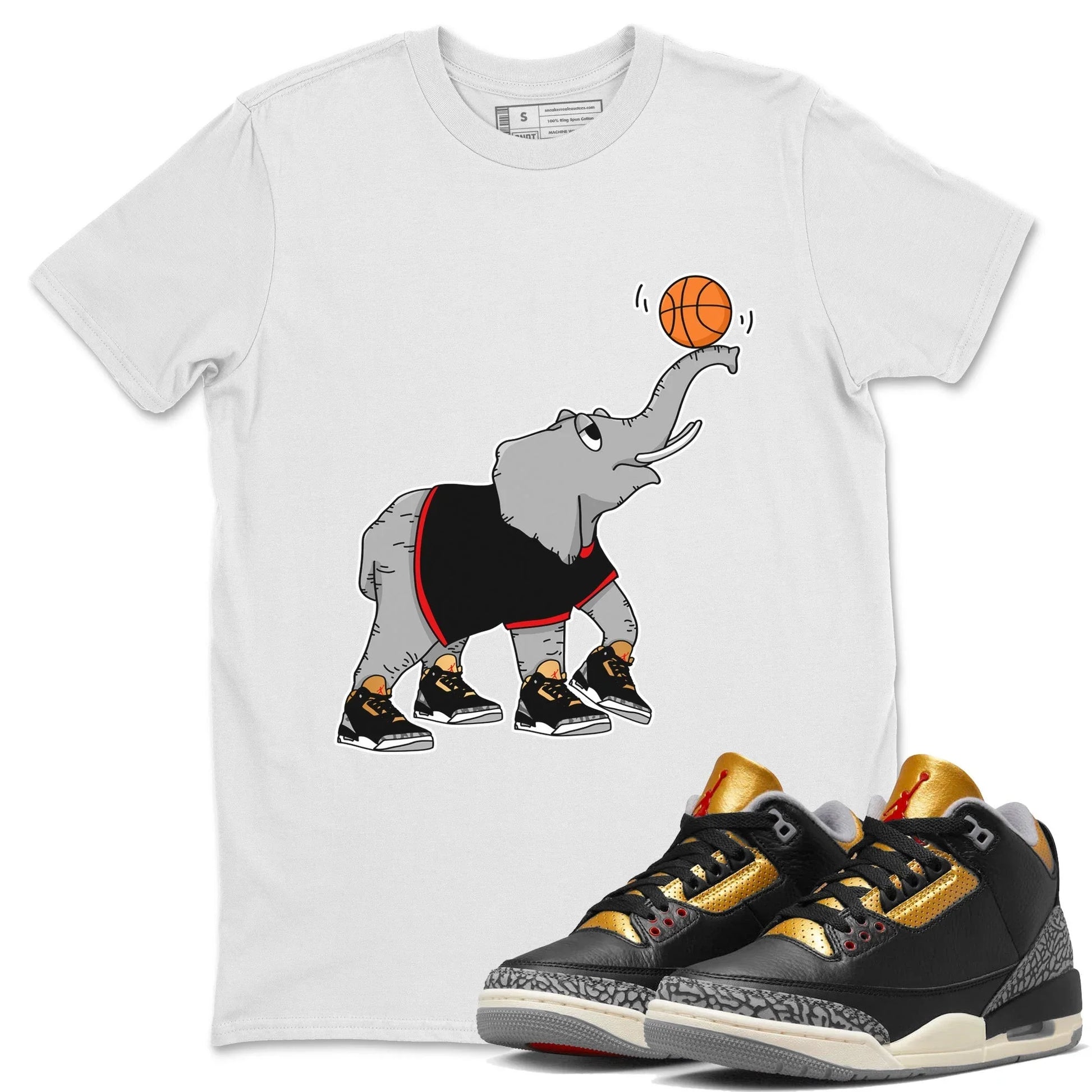 Jordan 3 Black Gold Sneaker Match Tees Juggling Elephant Sneaker Tees Jordan 3 Black Gold Sneaker Release Tees Unisex Shirts