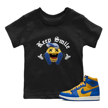 Jordan 1 Game Royal Varsity Maize Sneaker Match Tees Keep Smiling Sneaker Tees Jordan 1 Game Royal Varsity Maize Sneaker Release Tees Kids Shirts