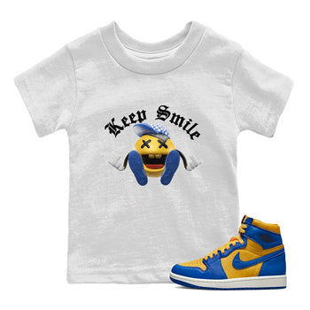 Jordan 1 Game Royal Varsity Maize Sneaker Match Tees Keep Smiling Sneaker Tees Jordan 1 Game Royal Varsity Maize Sneaker Release Tees Kids Shirts