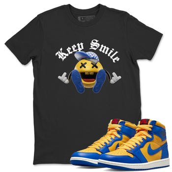 Jordan 1 Game Royal Varsity Maize Sneaker Match Tees Keep Smiling Sneaker Tees Jordan 1 Game Royal Varsity Maize Sneaker Release Tees Unisex Shirts