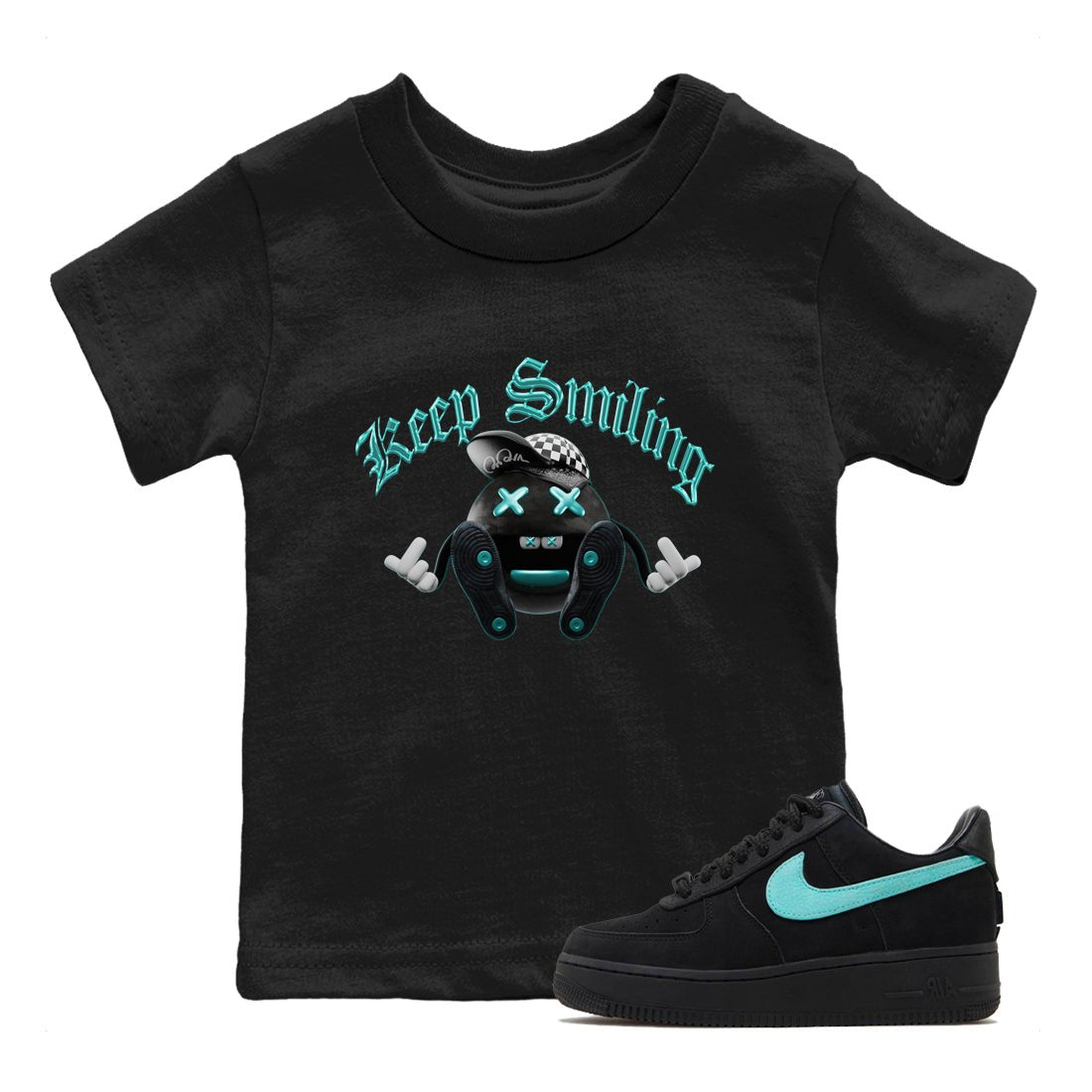 Air Force 1 Tiffany Sneaker Match Tees Keep Smiling Sneaker Tees Nike Tiffany AF1Sneaker Release Tees Kids Shirts Black 1