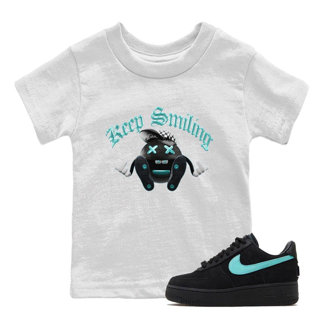 Air Force 1 Tiffany Sneaker Match Tees Keep Smiling Sneaker Tees Nike Tiffany AF1Sneaker Release Tees Kids Shirts White 1