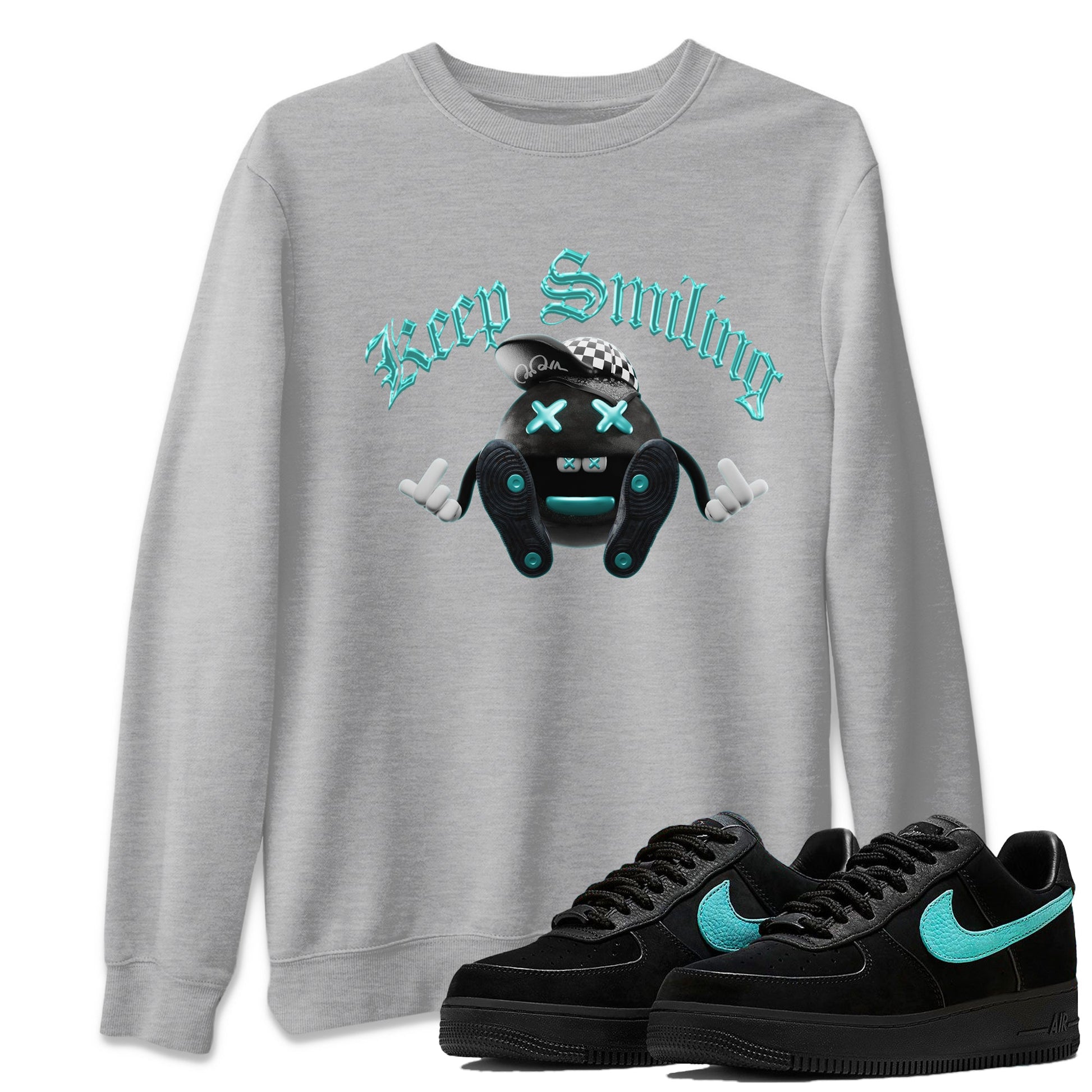 Air Force 1 Tiffany Sneaker Match Tees Keep Smiling Sneaker Tees Nike Tiffany AF1Sneaker Release Tees Unisex Shirts Heather Grey 1