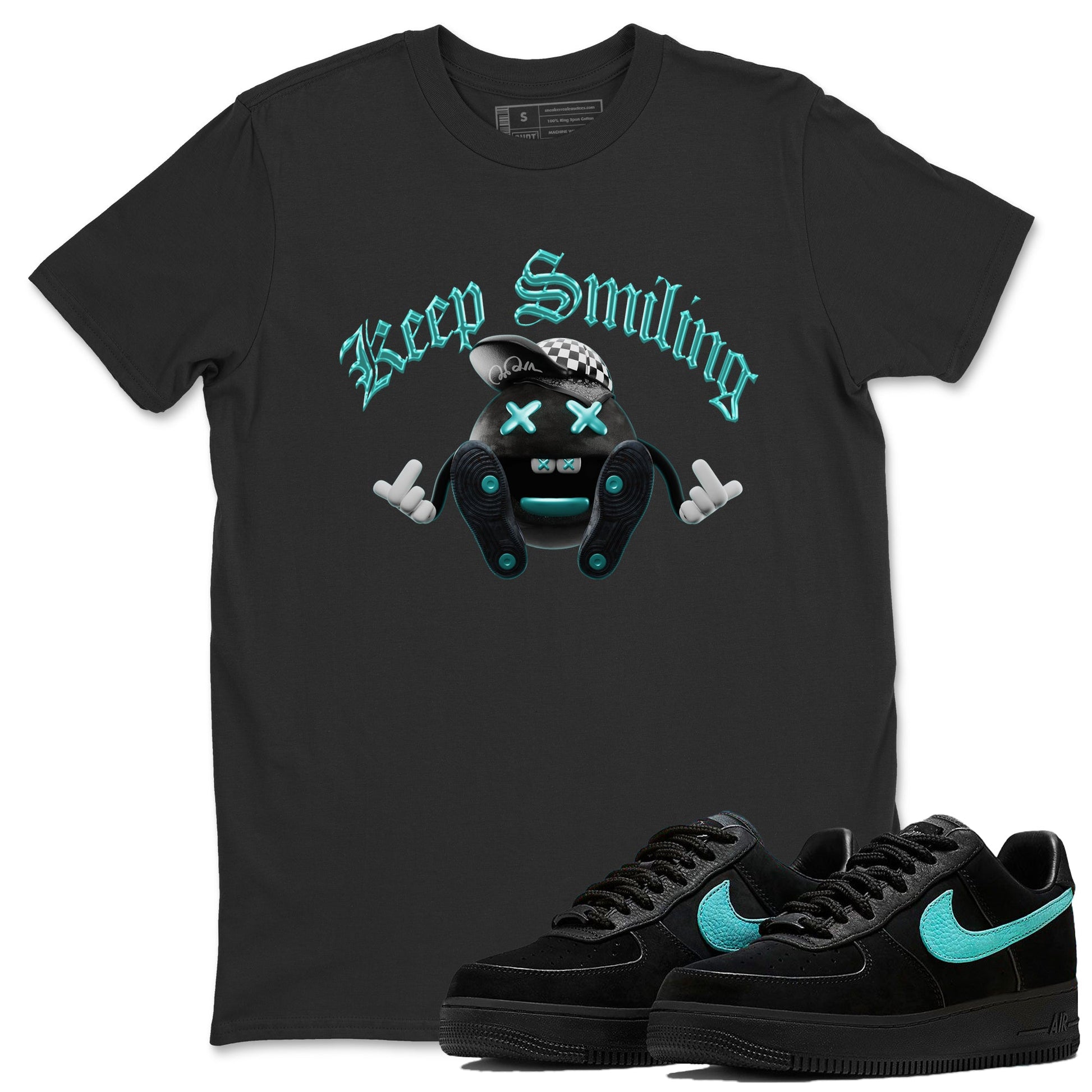 Air Force 1 Tiffany Sneaker Match Tees Keep Smiling Sneaker Tees Nike Tiffany AF1Sneaker Release Tees Unisex Shirts Black 1
