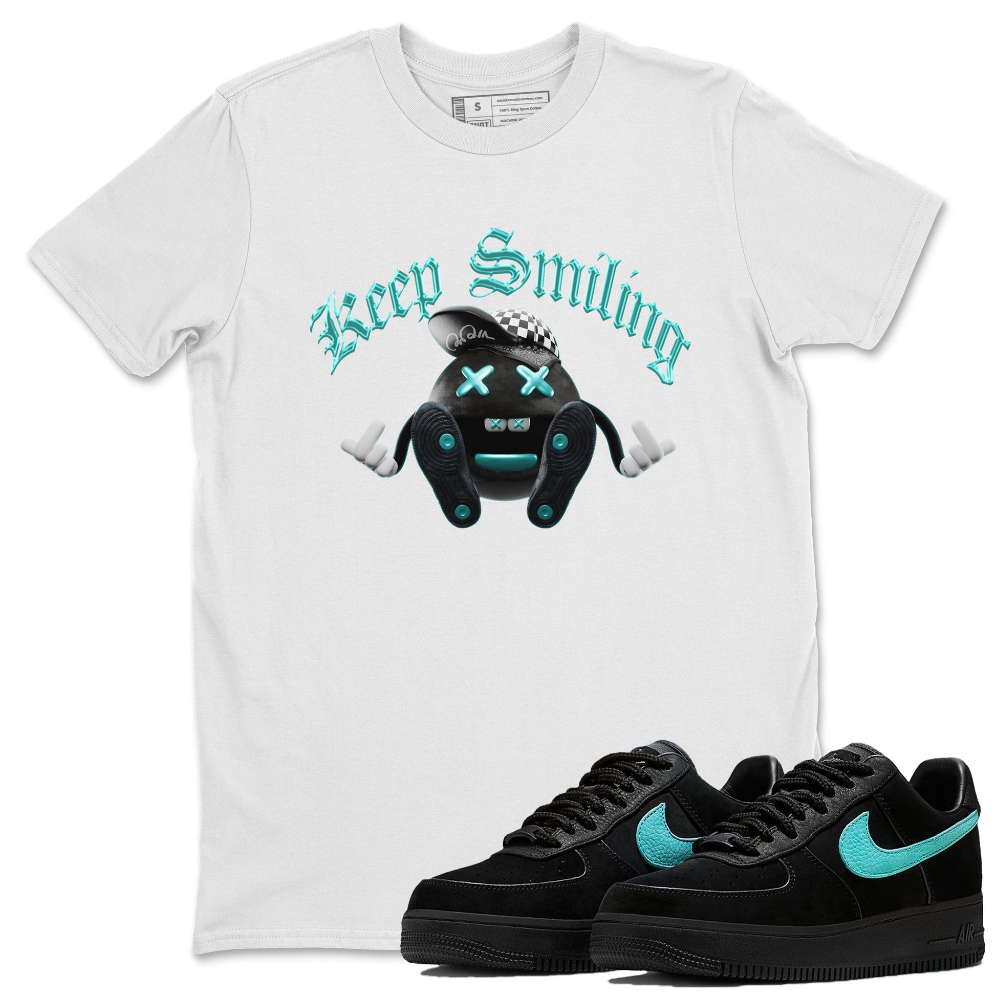 Air Force 1 Tiffany Sneaker Match Tees Keep Smiling Sneaker Tees Nike Tiffany AF1Sneaker Release Tees Unisex Shirts White 1