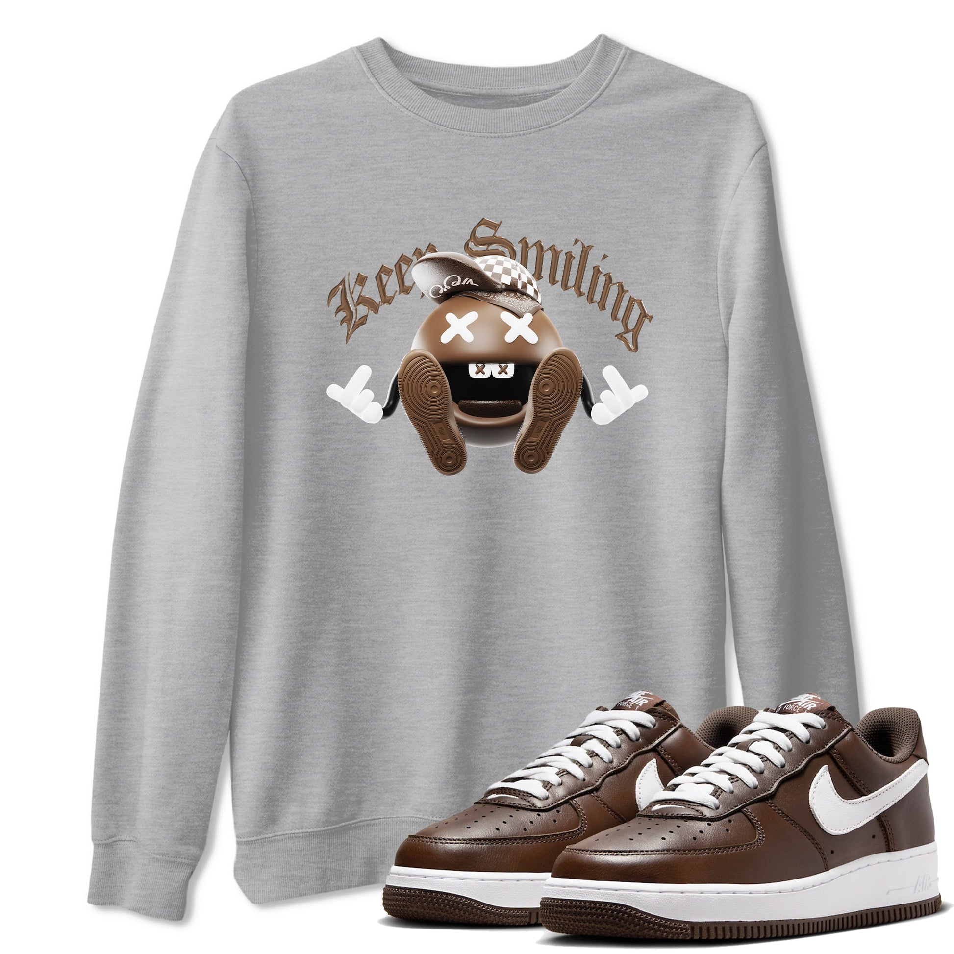 Air Force Low Chocolate shirt to match jordans Keep Smiling sneaker tees chocolate Nike Air Force Low Chocolate SNRT Sneaker Release Tees Unisex Heather Grey 1 T-Shirt