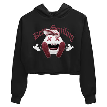 1s Metallic Burgundy shirt to match jordans Keep Smiling sneaker tees AJ1 Metallic Burgundy SNRT Sneaker Release Tees Black 2 Crop T-Shirt