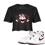 1s Metallic Burgundy shirt to match jordans Keep Smiling sneaker tees AJ1 Metallic Burgundy SNRT Sneaker Release Tees Black 1 Crop T-Shirt