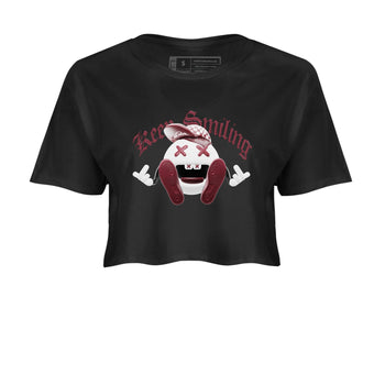 1s Metallic Burgundy shirt to match jordans Keep Smiling sneaker tees AJ1 Metallic Burgundy SNRT Sneaker Release Tees Black 2 Crop T-Shirt