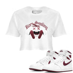 1s Metallic Burgundy shirt to match jordans Keep Smiling sneaker tees AJ1 Metallic Burgundy SNRT Sneaker Release Tees White 1 Crop T-Shirt