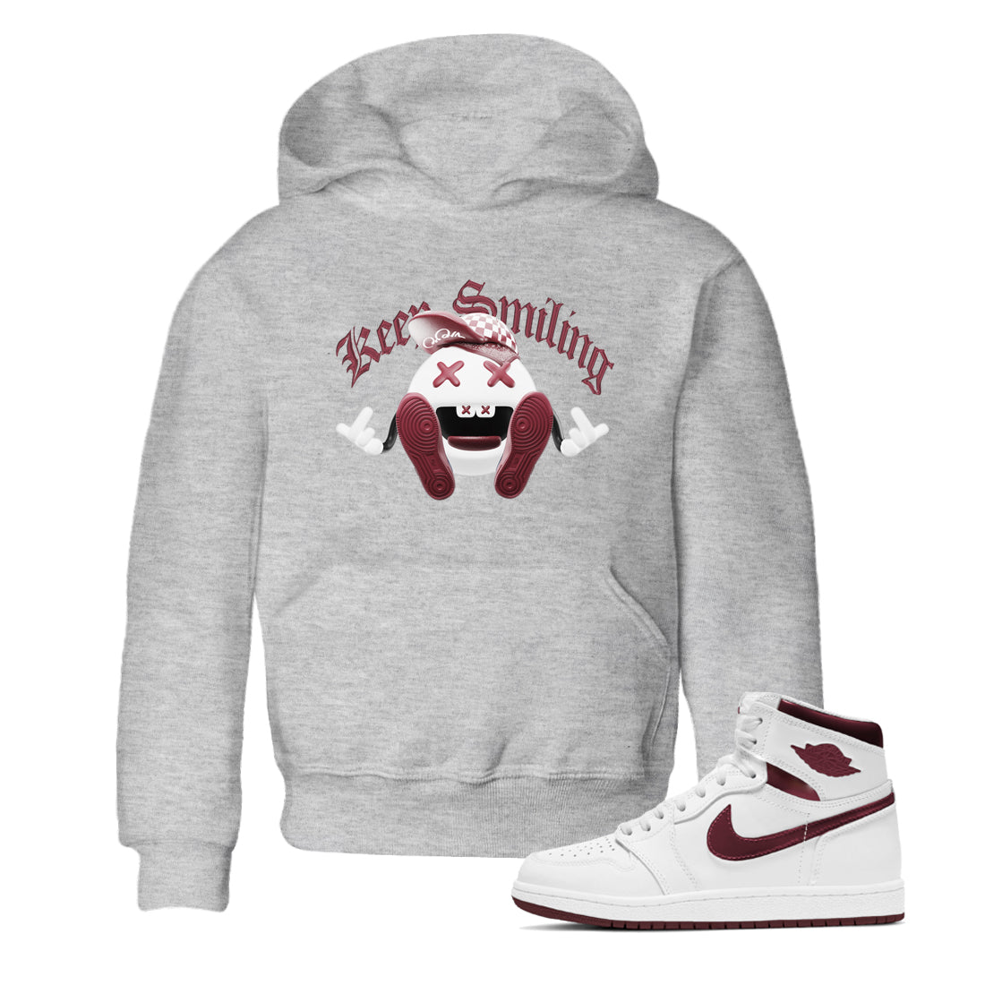 1s Metallic Burgundy shirt to match jordans Keep Smiling sneaker tees AJ1 Metallic Burgundy SNRT Sneaker Release Tees Baby Toddler Heather Grey 1 T-Shirt