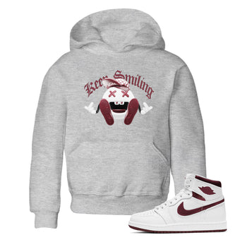 1s Metallic Burgundy shirt to match jordans Keep Smiling sneaker tees AJ1 Metallic Burgundy SNRT Sneaker Release Tees Baby Toddler Heather Grey 1 T-Shirt