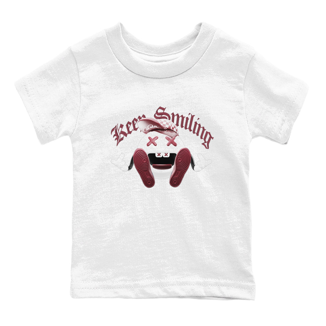 1s Metallic Burgundy shirt to match jordans Keep Smiling sneaker tees AJ1 Metallic Burgundy SNRT Sneaker Release Tees Baby Toddler White 2 T-Shirt