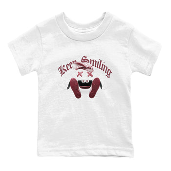 1s Metallic Burgundy shirt to match jordans Keep Smiling sneaker tees AJ1 Metallic Burgundy SNRT Sneaker Release Tees Baby Toddler White 2 T-Shirt