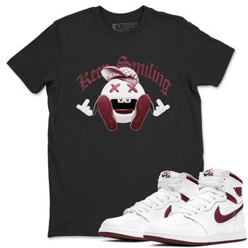 1s Metallic Burgundy shirt to match jordans Keep Smiling sneaker tees AJ1 Metallic Burgundy SNRT Sneaker Release Tees Unisex Black 1 T-Shirt