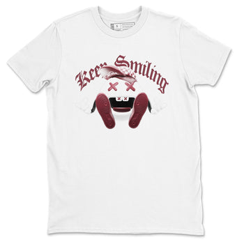 1s Metallic Burgundy shirt to match jordans Keep Smiling sneaker tees AJ1 Metallic Burgundy SNRT Sneaker Release Tees Unisex White 2 T-Shirt