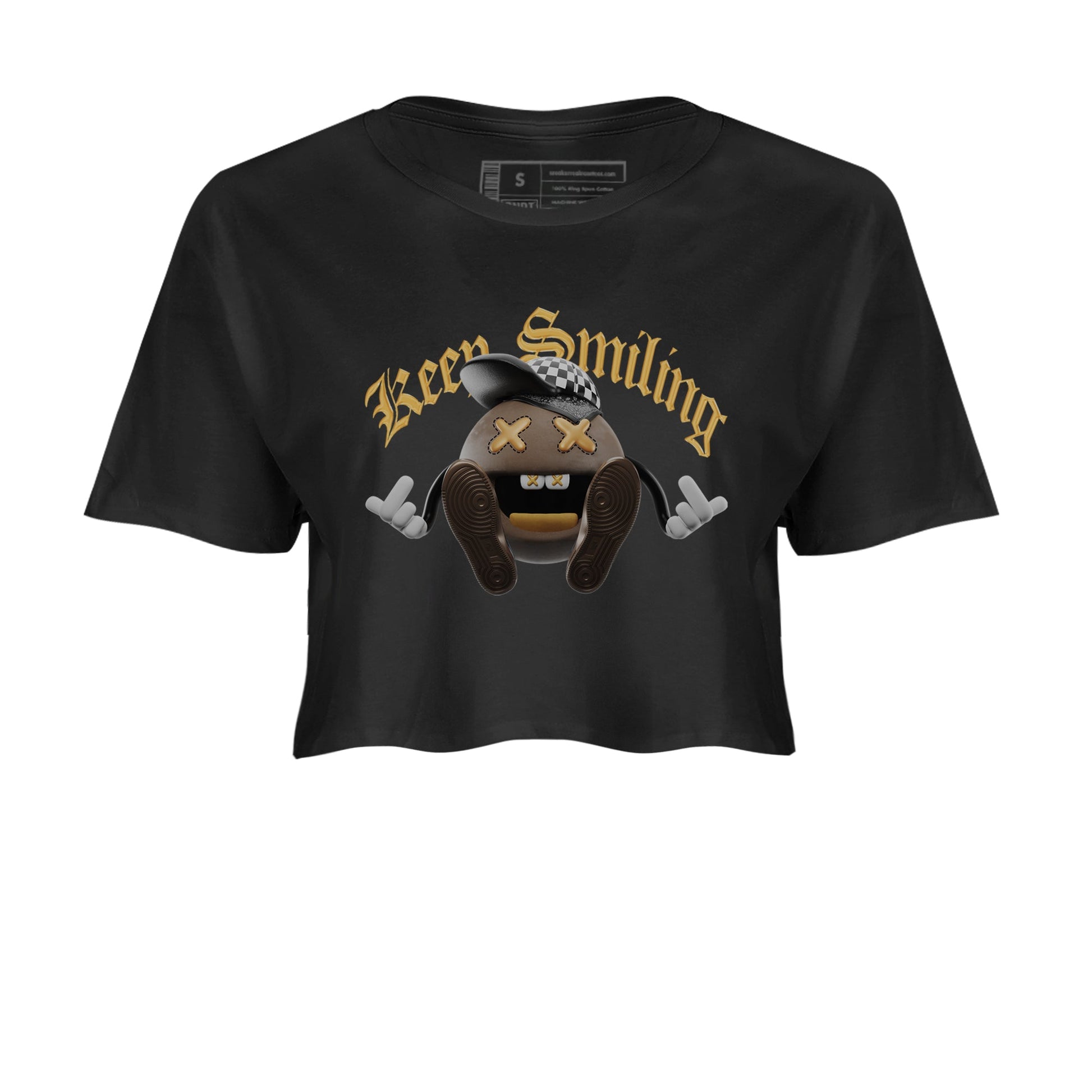 Air Jordan 1 Palomino shirt to match jordans Keep Smiling sneaker tees AJ1 High Palomino SNRT Sneaker Release Tees Black 2 Crop T-Shirt