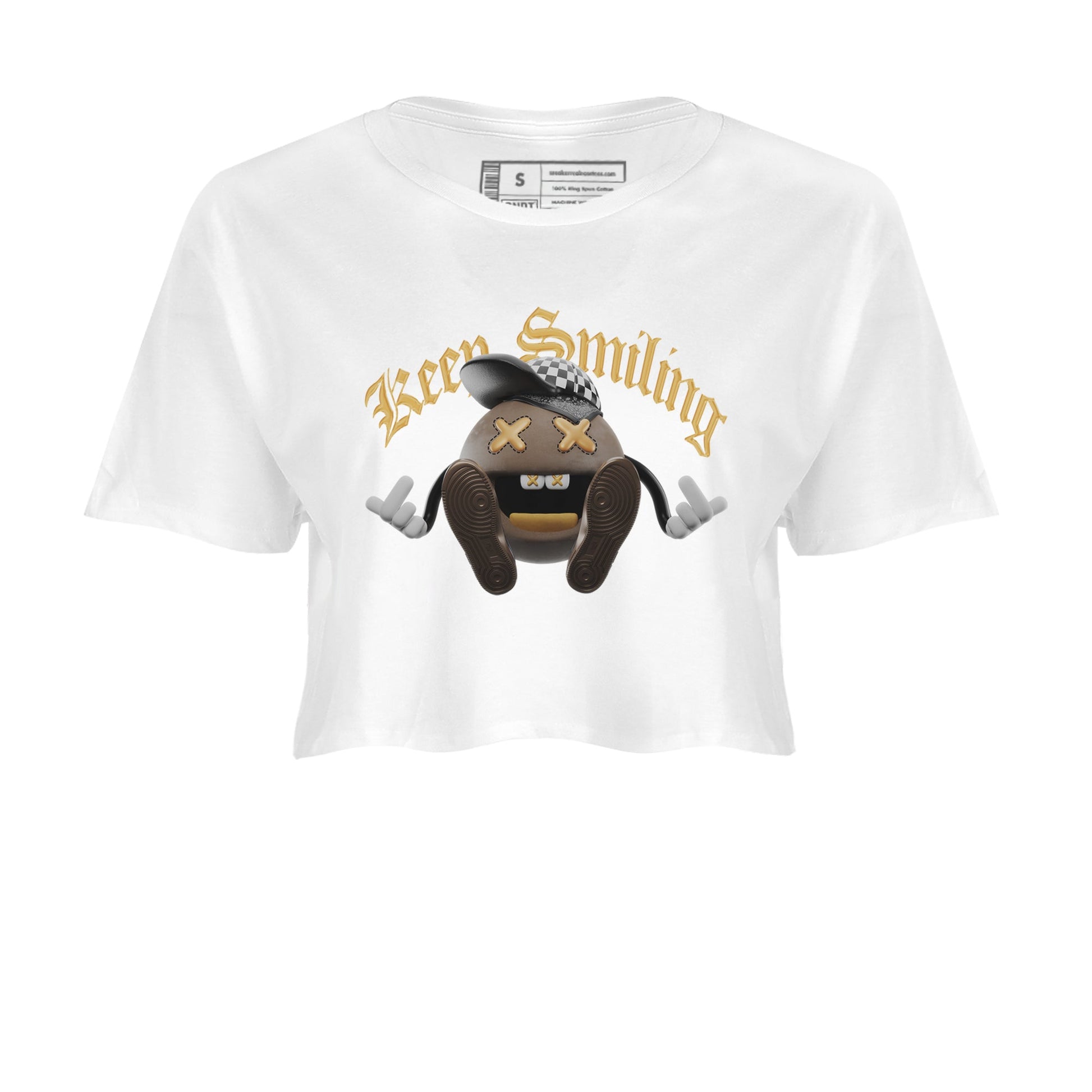 Air Jordan 1 Palomino shirt to match jordans Keep Smiling sneaker tees AJ1 High Palomino SNRT Sneaker Release Tees White 2 Crop T-Shirt