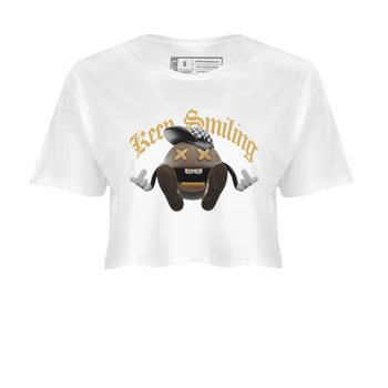 Air Jordan 1 Palomino shirt to match jordans Keep Smiling sneaker tees AJ1 High Palomino SNRT Sneaker Release Tees White 2 Crop T-Shirt