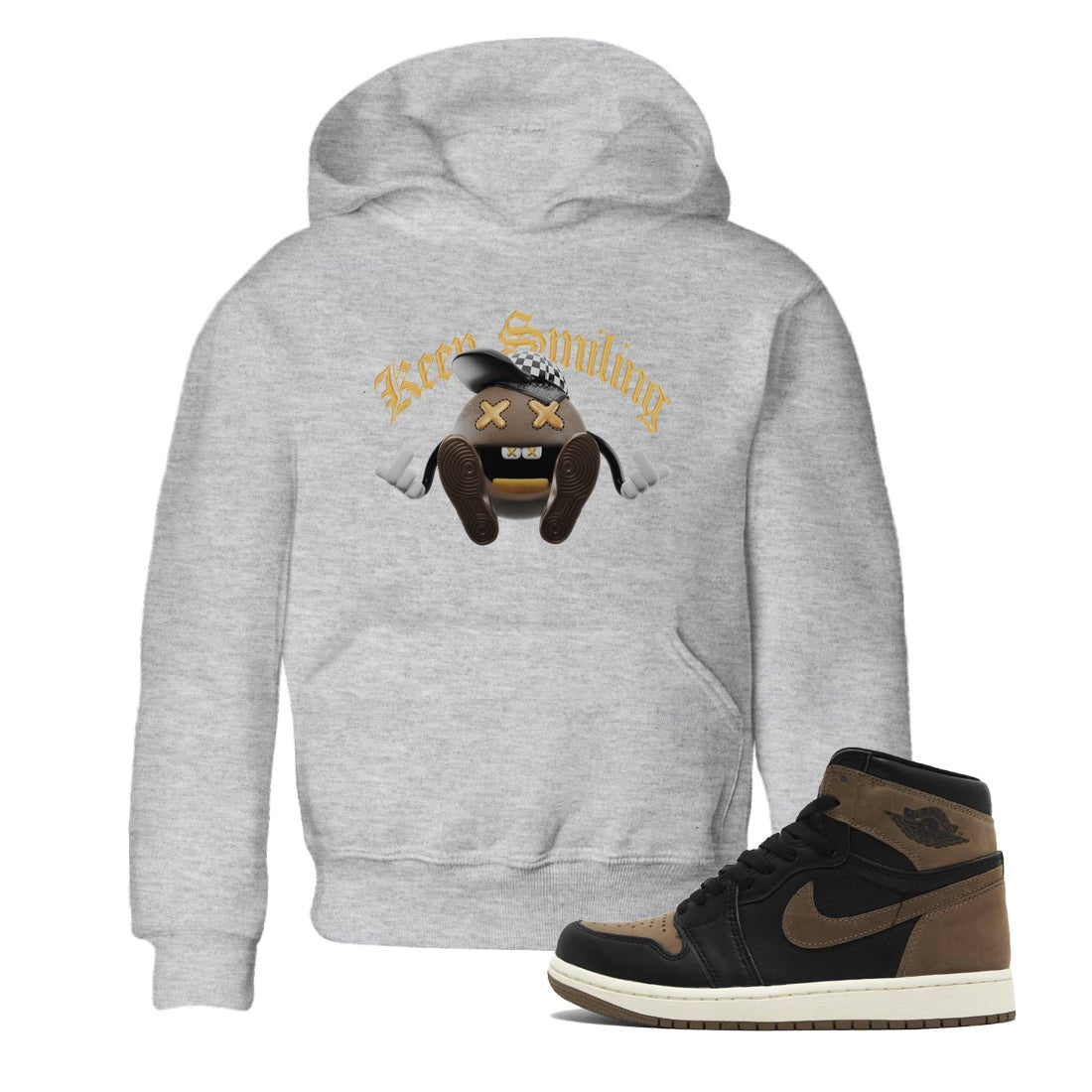 Air Jordan 1 Palomino shirt to match jordans Keep Smiling sneaker tees AJ1 High Palomino SNRT Sneaker Release Tees Baby Toddler Heather Grey 1 T-Shirt