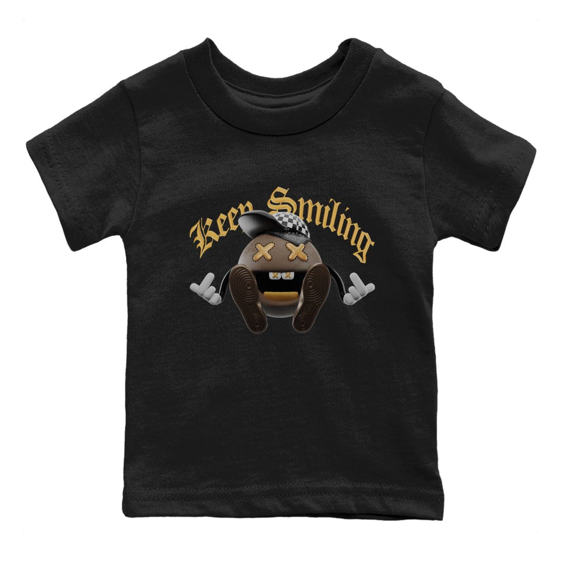 Air Jordan 1 Palomino shirt to match jordans Keep Smiling sneaker tees AJ1 High Palomino SNRT Sneaker Release Tees Baby Toddler Black 2 T-Shirt