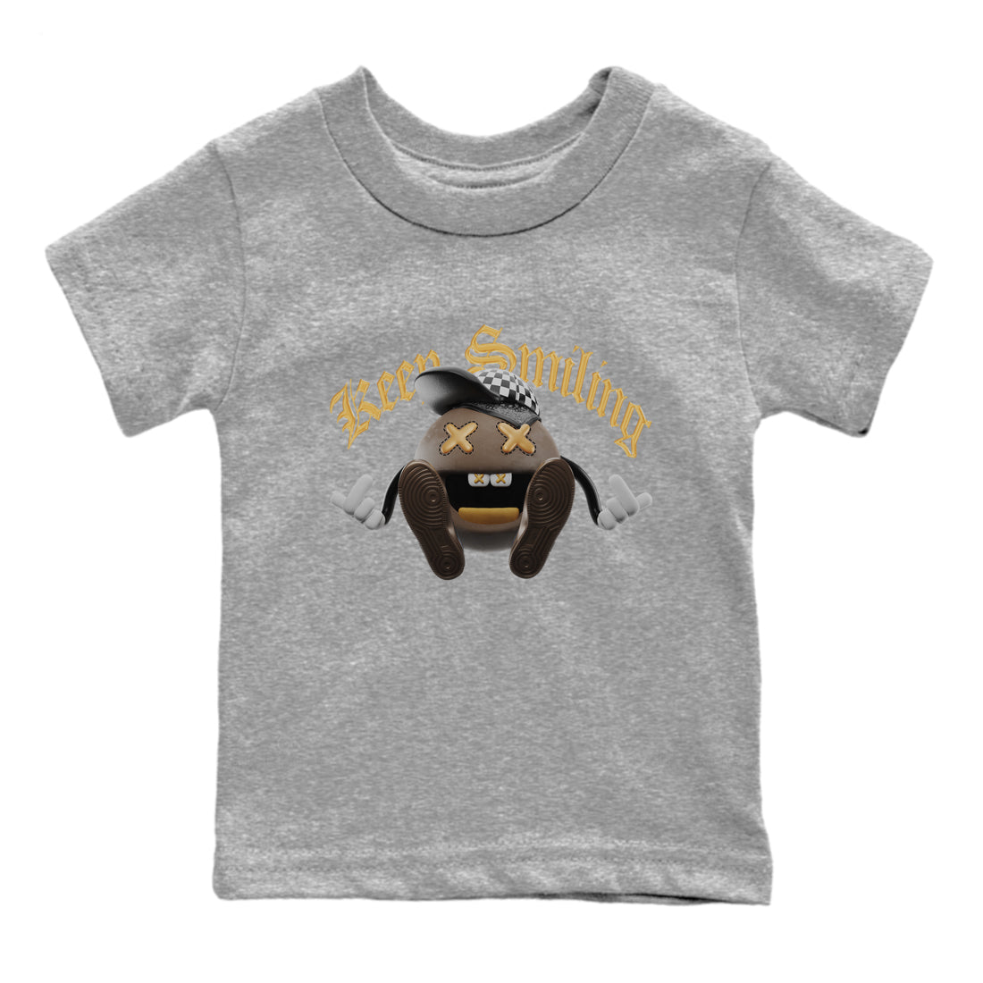 Air Jordan 1 Palomino shirt to match jordans Keep Smiling sneaker tees AJ1 High Palomino SNRT Sneaker Release Tees Baby Toddler Heather Grey 2 T-Shirt