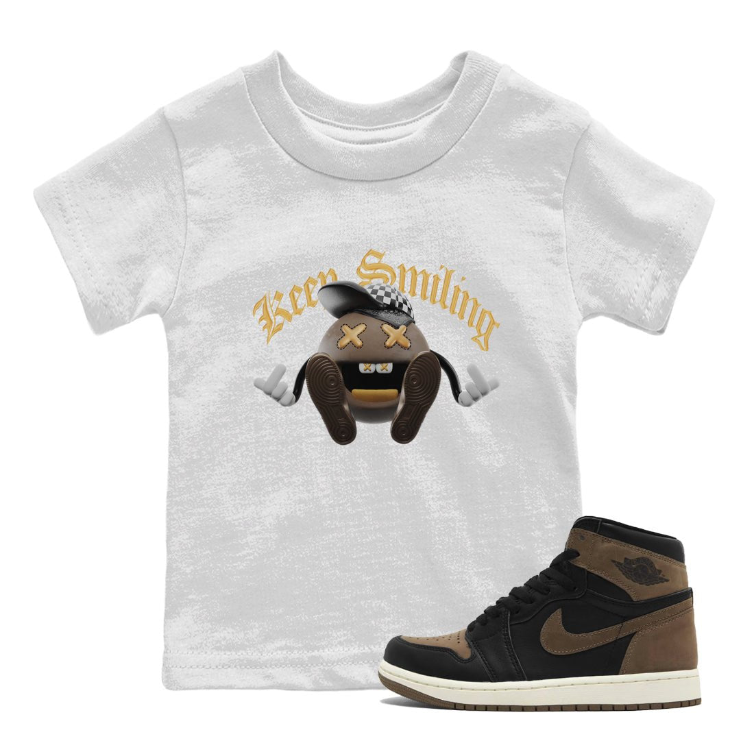 Air Jordan 1 Palomino shirt to match jordans Keep Smiling sneaker tees AJ1 High Palomino SNRT Sneaker Release Tees Baby Toddler White 1 T-Shirt